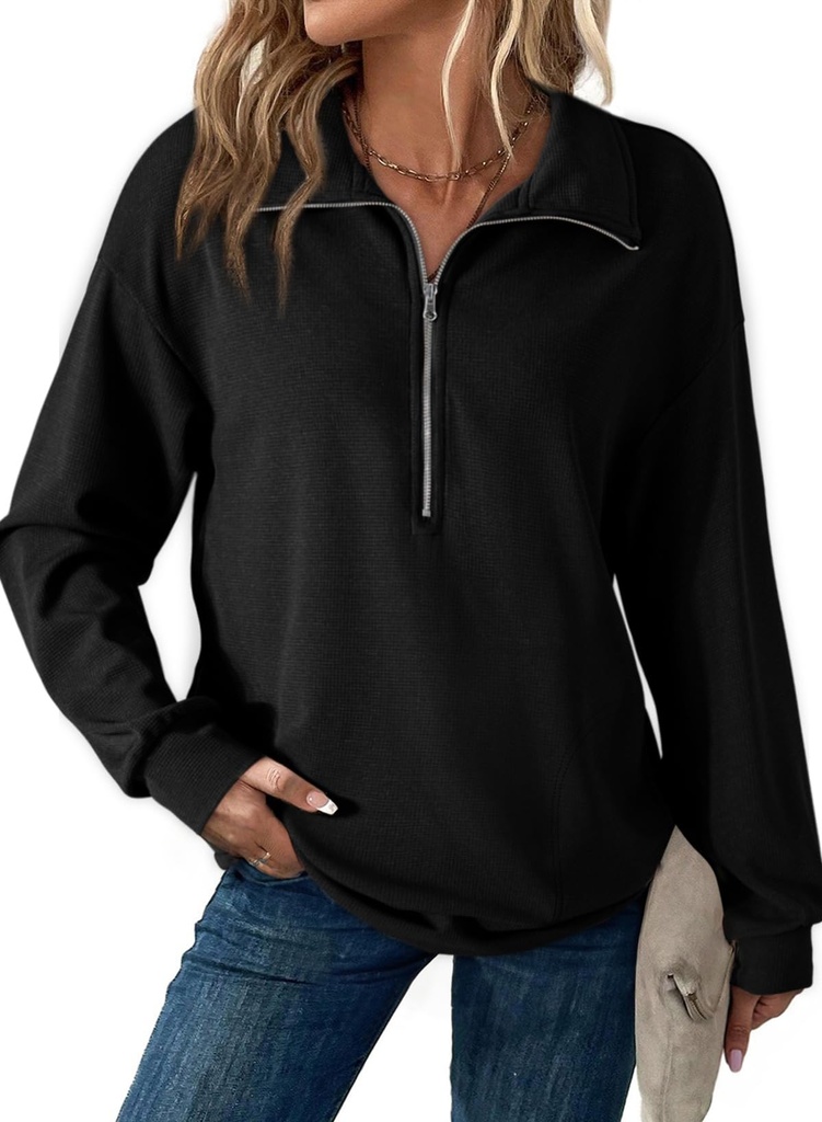 Dokotoo Women's Sweatshirts Long Sleeve Half Zip Pullover Shirts Casual Womens Tops Solid