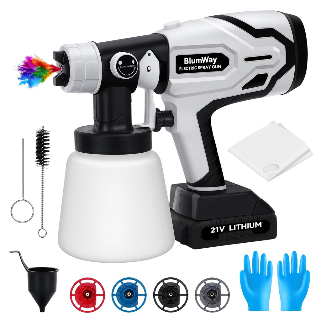 Cordless Fence Paint Sprayer, BlumWay 1L Capacity HVLP Electric Spray Paint Gun Sprayer 