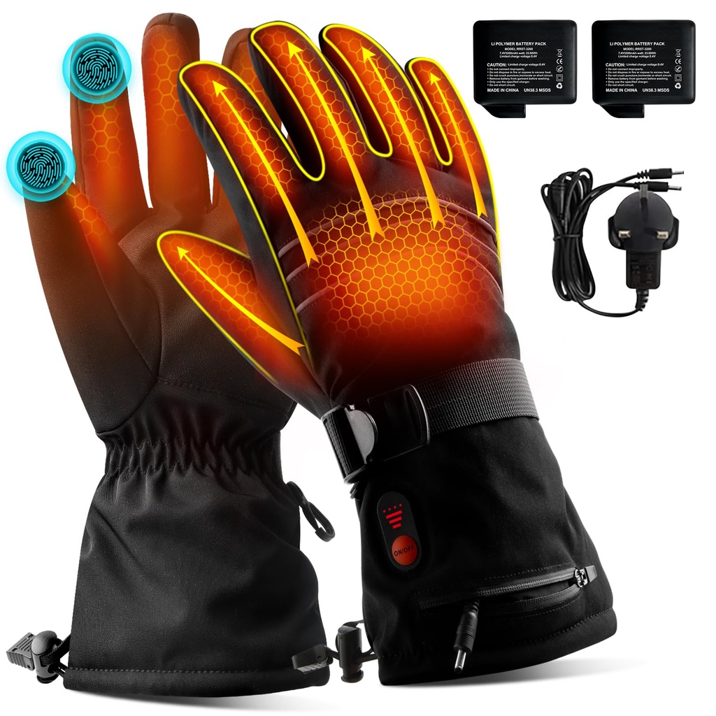 ABXMAS Heated Gloves Rechargeable for Men, 7.4V 3200mAh Electric Battery Gloves for Winter