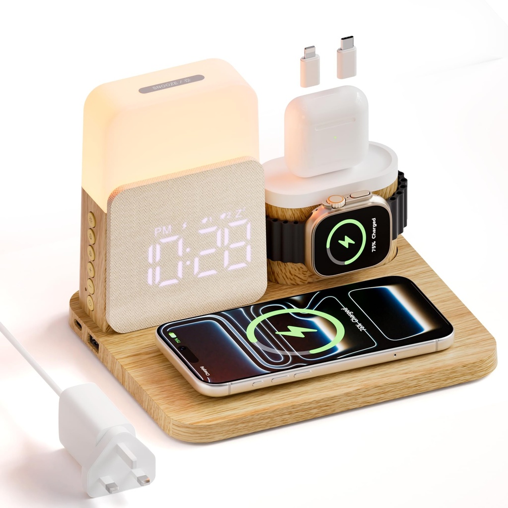 COLSUR 6 in 1 Wireless Charging Station, Magnetic 25W Wireless Charger with Alarm Clock