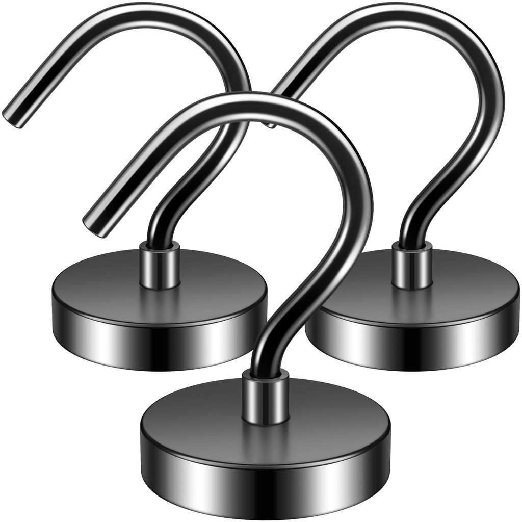 FINDMAG 3Pack Black Strong Magnetic Hooks, 60lbs+ Heavy Duty Magnets with Hooks for Cruise