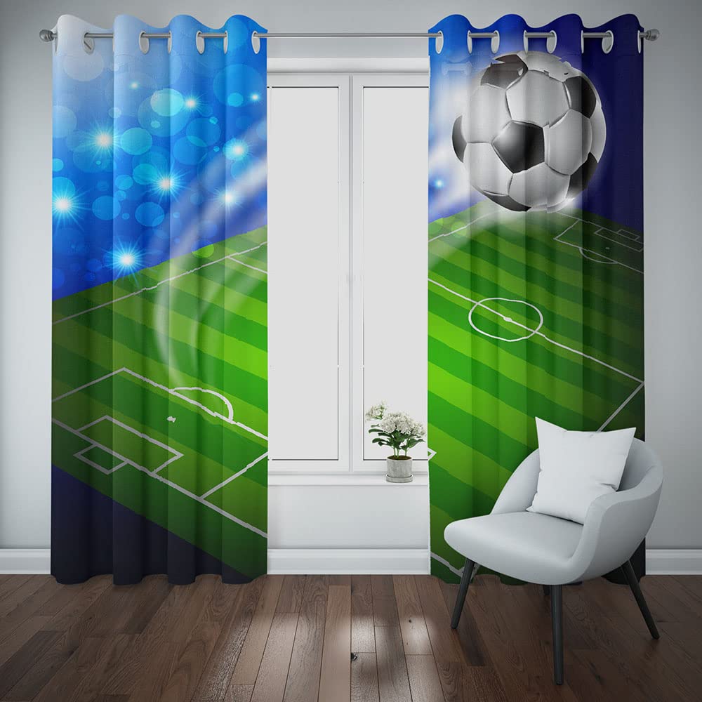 MUZHILI Football Curtains Eyelet Blackout Thermal Insulated Window Drapes with Sports Theme