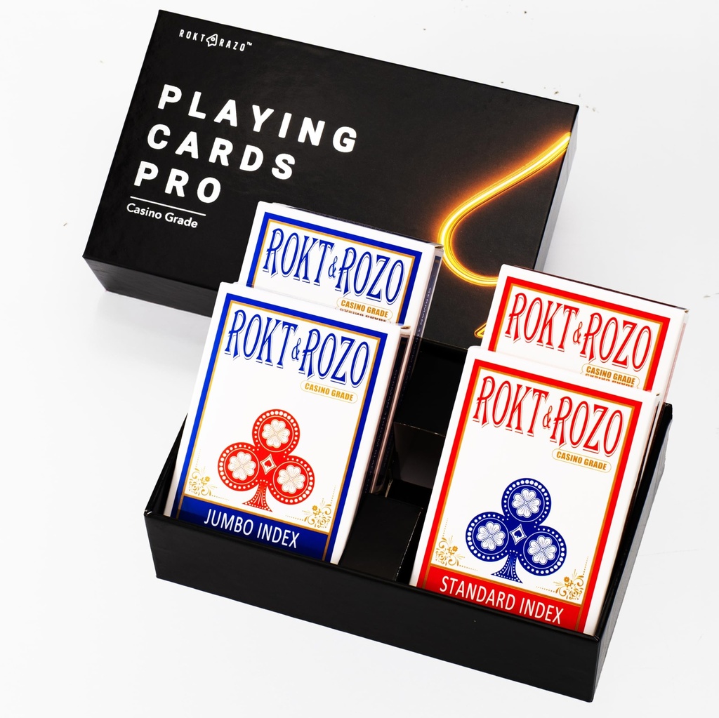 rokt&razo Textured Professional Playing Cards 4 Decks: 2 Standard & 2 Jumbo Index, Large Pr
