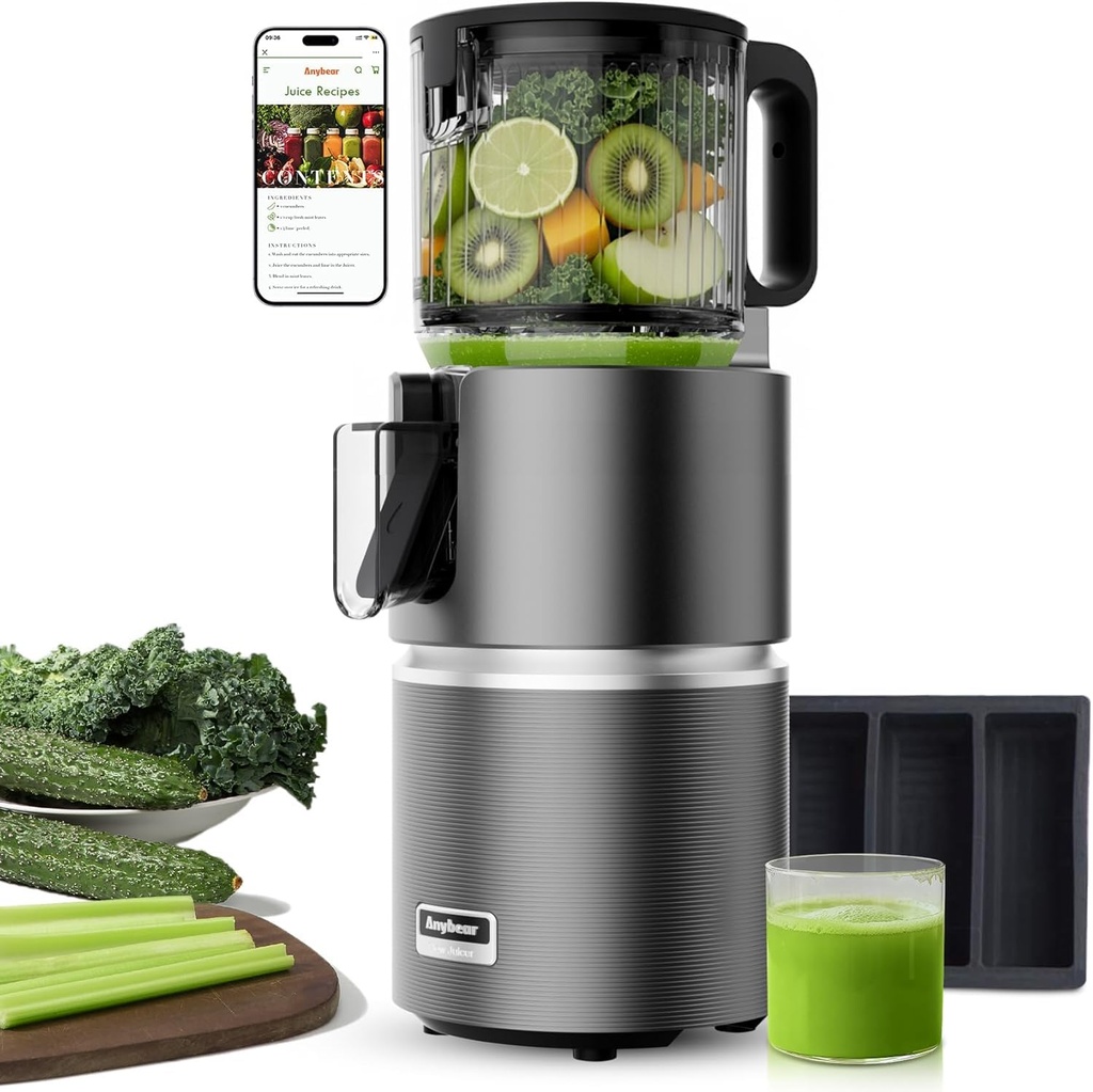 Anybear Cold Press Juicer with 4.9" Large Feed Chute, 350W Masticating Juicer Machines with