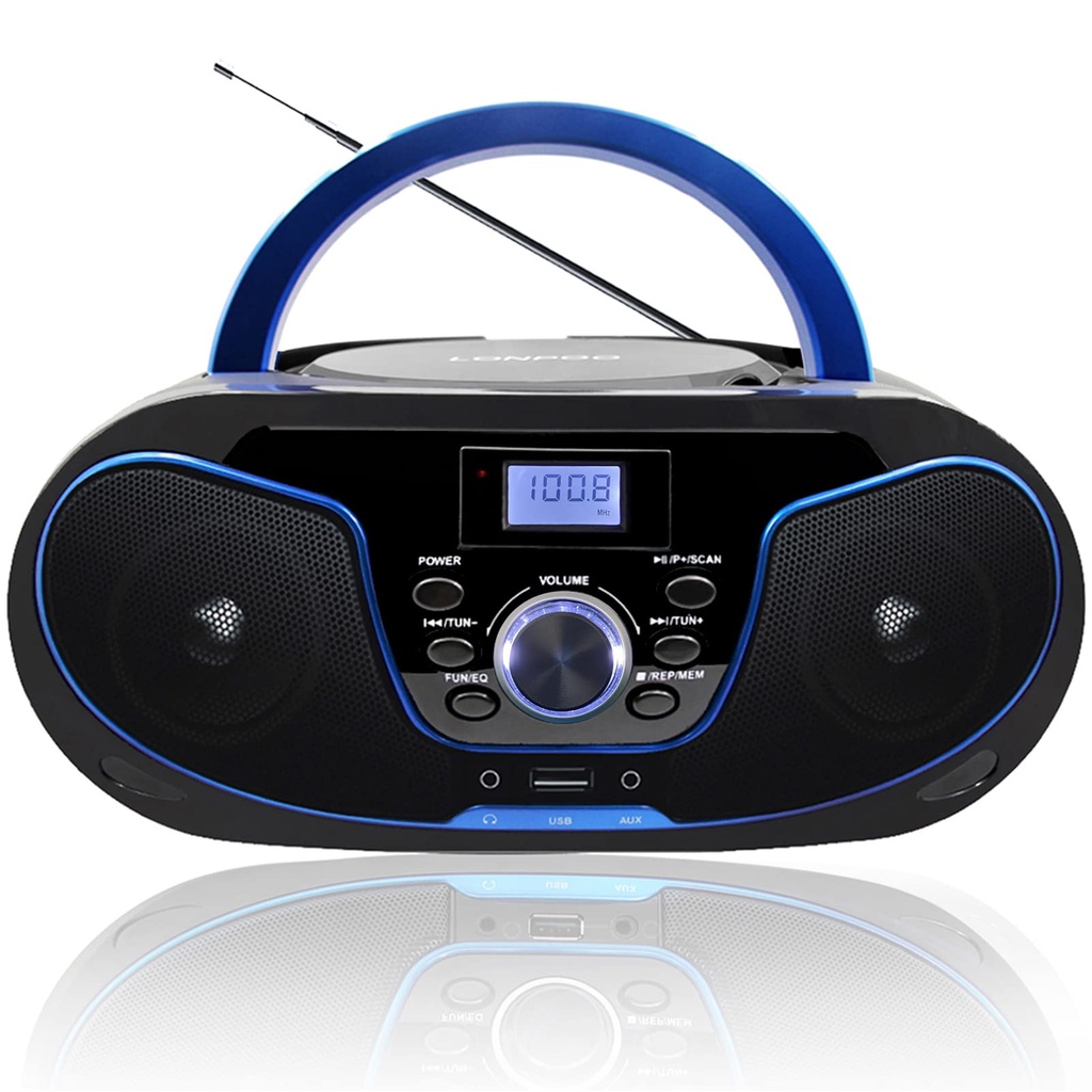 LONPOO Portable Boombox CD Player Stereo Sound with FM Radio, USB, Bluetooth, AUX-IN