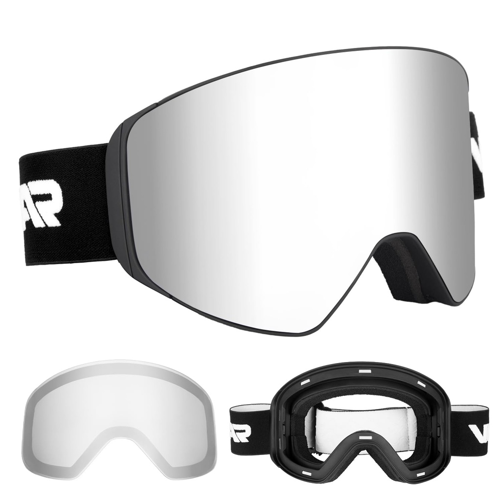 Vgooar OTG Ski Goggles with Magnetic Detachable Lens, Frameless Cylindrical Lens Ski Goggles