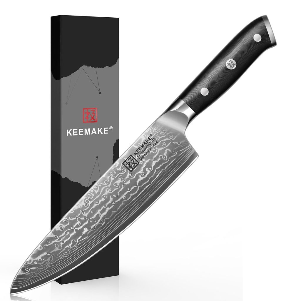 KEEMAKE Damascus Chef Knife 8 Inch - Sharp Japanese Knife with Premium Damascus Steel VG-10,