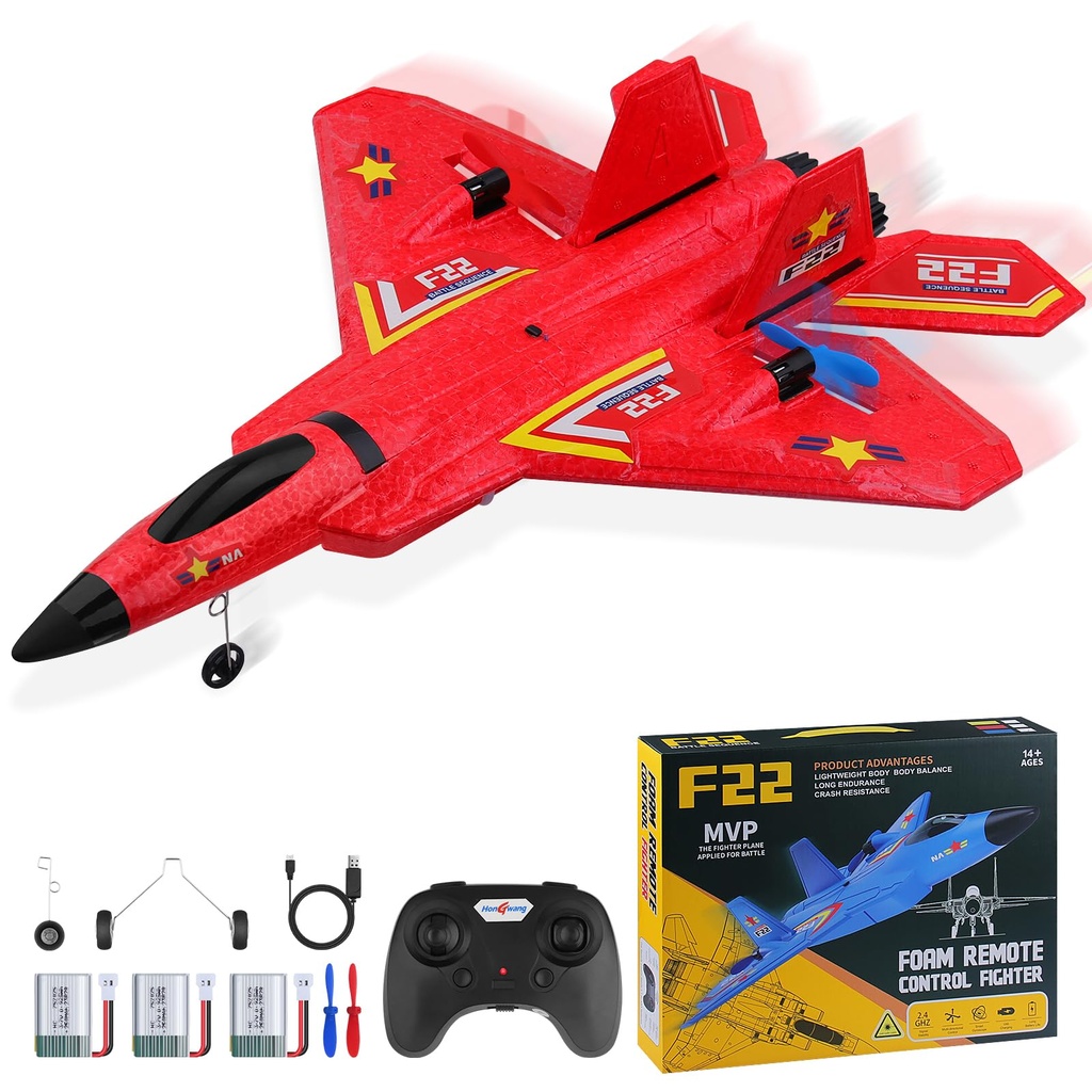 yusvwkj RC Plane F22 Remote Control Plane with 3 Batteries, 2.4GHz Remote Control Airplane