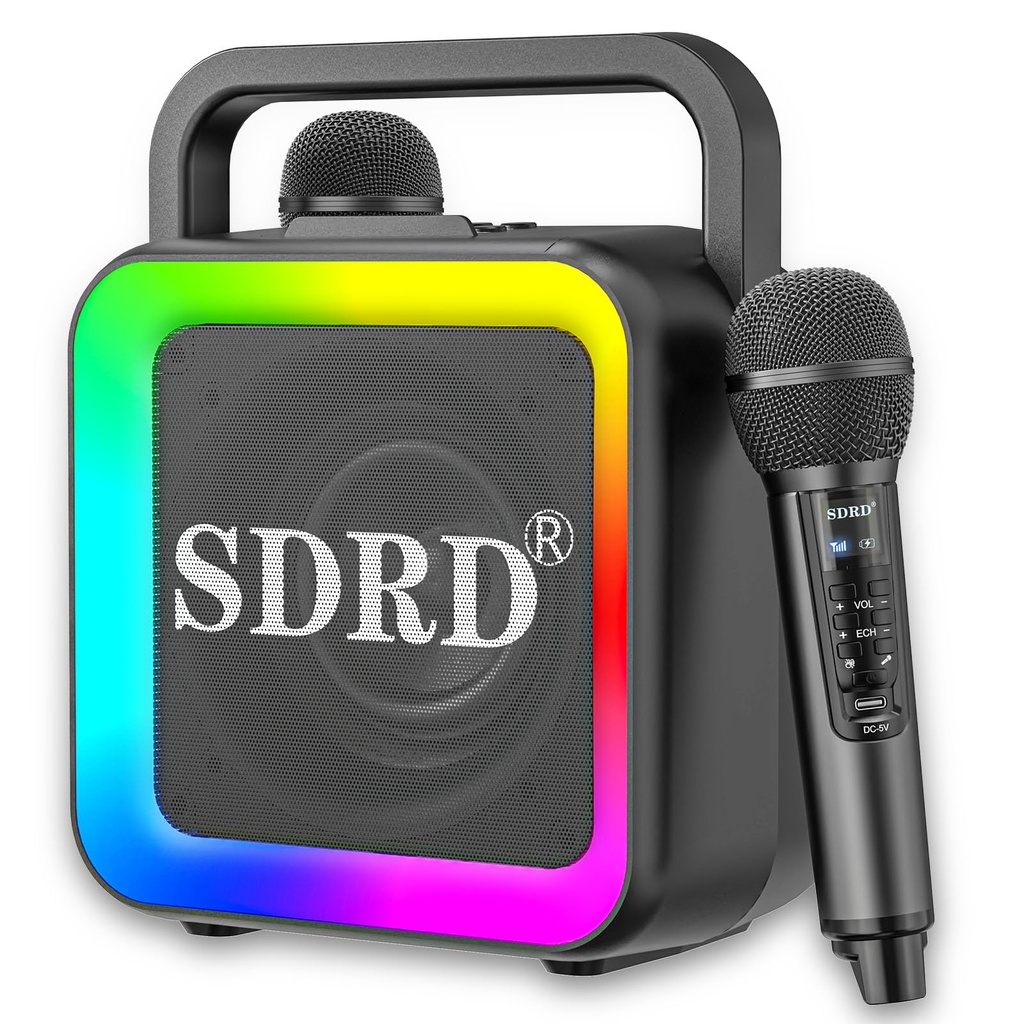 Karaoke Machine with Two Wireless Microphones, Portable Bluetooth Speaker for Adults and Kids