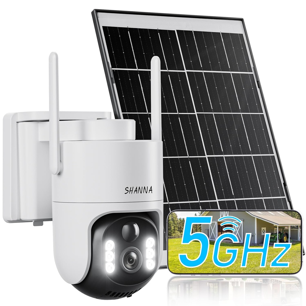 [5GHz & 2.4GHz] Solar Security Camera Outdoor Wireless, 8000mAh Battery and 7W Solar Panel,
