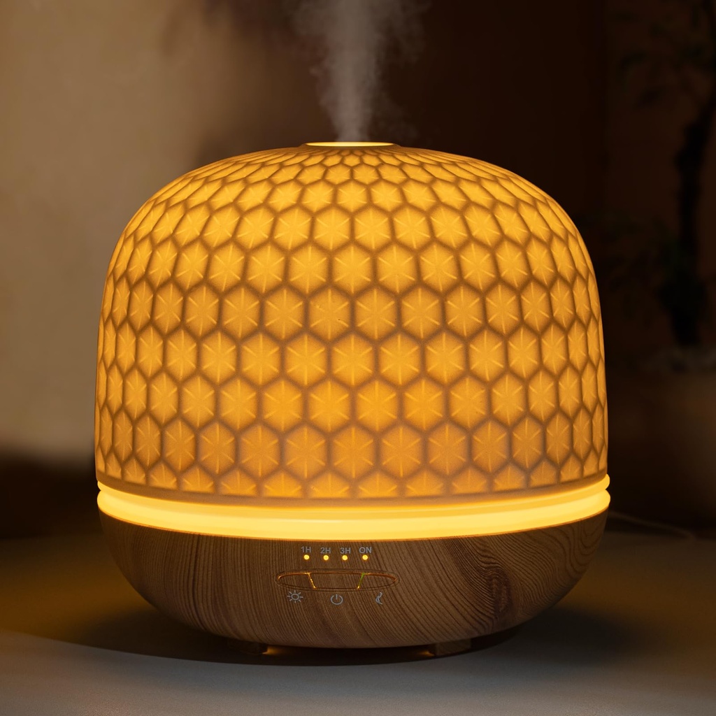 Wanlola Ceramic Diffuser, 500ml White Essential Oil Diffuser, Ultrasonic Aromatherapy Diffuser