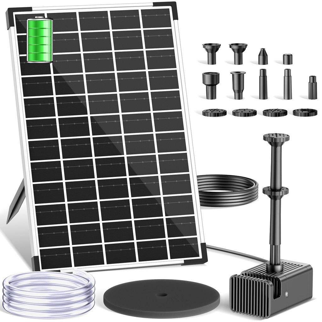 Biling 12W Solar Water Fountain with Battery Backup, 10 Nozzles Solar Fountain Pump for 100