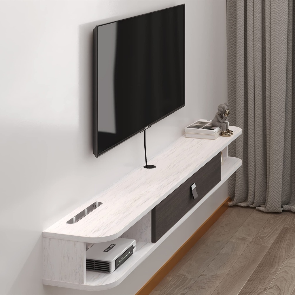 Pmnianhua Floating TV Unit, Wall Mounted TV Cabinet, Floating Shelves with Door, Modern