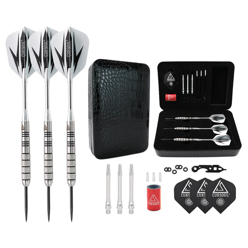 CUESOUL 90% Tungsten Steel Dart 22 Grams Darts Set Center Weighted Enhanced Control, Knurle