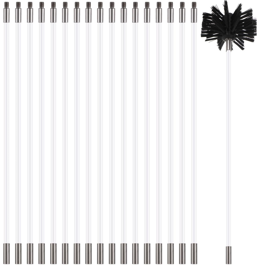 Ciieeo 24 Feet Chimney Sweep Kit, 18 Flexible Nylon Rods with Two Brush Heads for Fireplace