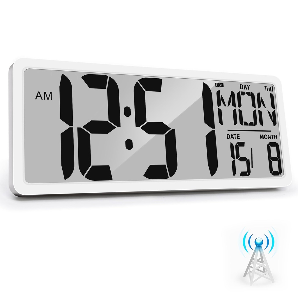 Atomic Clock 15" Digital Wall Clock Battery Operated Atomic Wall Clock Digital Alarm Clock