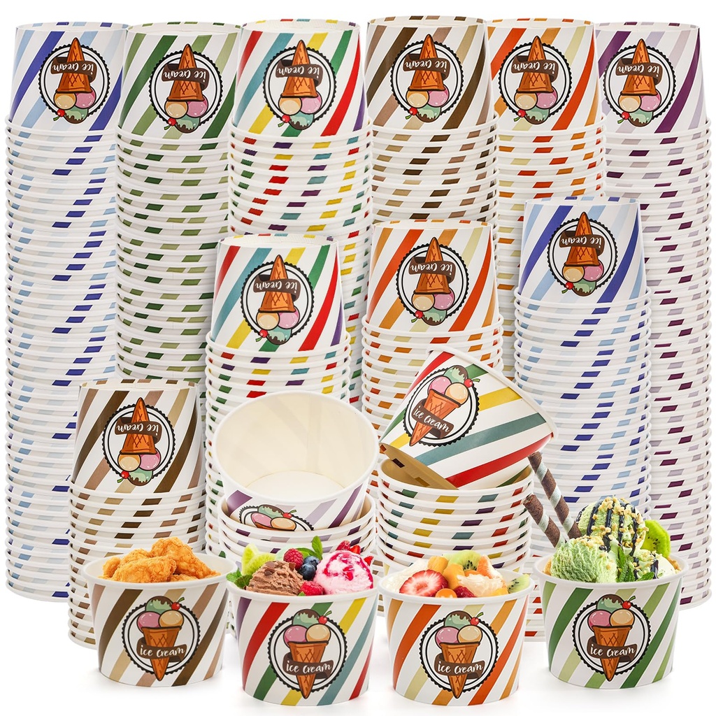 DEAYOU 240 Pack Paper Ice Cream Cups, 8 oz/240ml Disposable Dessert Bowls, Treat Cups