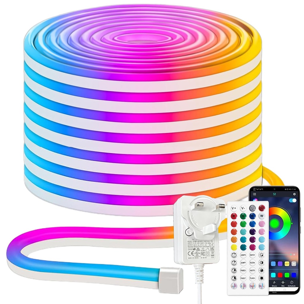 iNextStation 10M RGB LED Strip Lights, 24V Cuttable Neon Rope Lights with Remote/App Contro