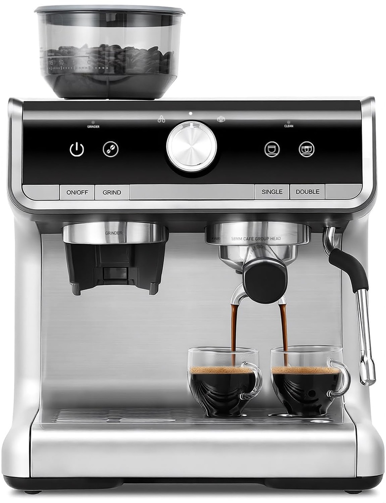 Aptliton Espresso Coffee Machine with Grinder & Milk Frother Ã”Ã‡Ã´ 20 Bar Pump, 30 Grind