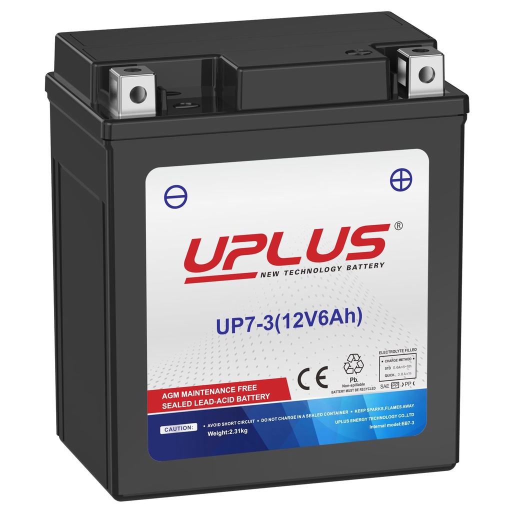 UPLUS Motorcycle Battery UP7-3, 12V 6Ah 85A(EN) CCA replace for-TX7L/-TZ8V, Maintenance Free
