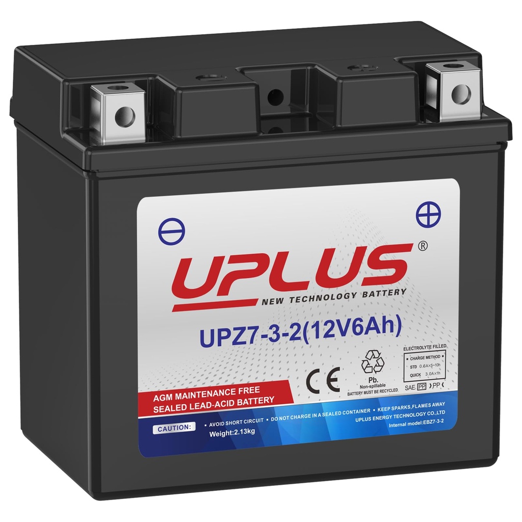 UPLUS Motorcycle Battery UPZ7-3-2, 12V 6Ah 90A(EN), replace for-TZ7S Maintenance Free SLA