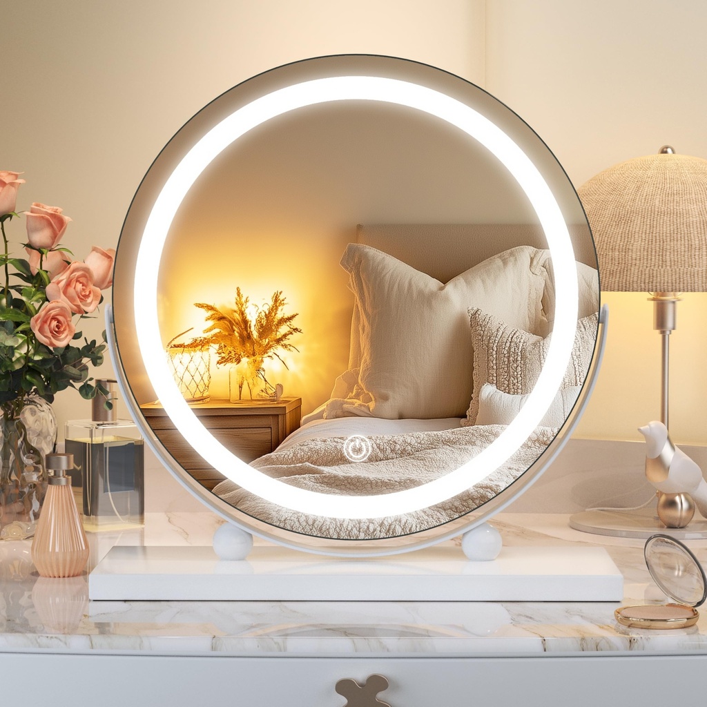 Hasipu Vanity Mirror with Lights, 60 x 60cm LED Makeup Mirror, Lighted Makeup Mirrors with w