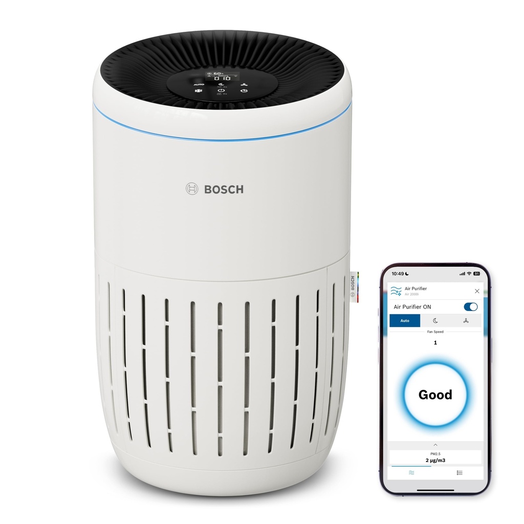 Bosch Air 2000i Smart Air Purifier - Covers 37.5 m?? - Effectively Filters Over 99% of Pollution