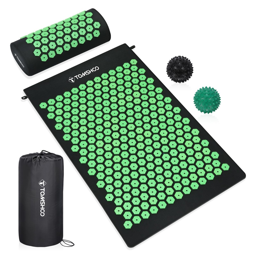 TOMSHOO Acupressure Set, Acupressure Mat and Pillow with 2pcs Massage Balls- Pain Relief 