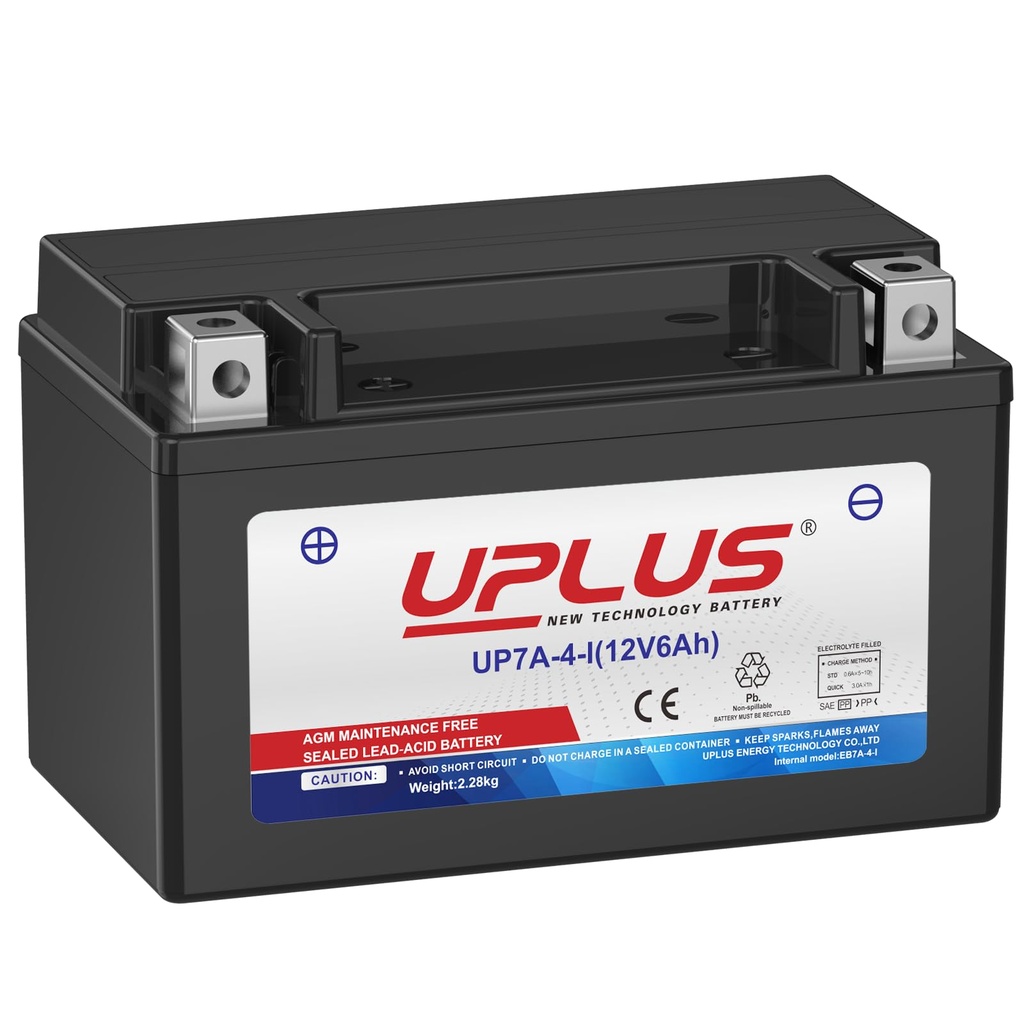 UPLUS UP7A-4-I Motorcycle Battery,12V 6Ah, replace for-TX7A, AGM-Maintenance-Free SLA Battery