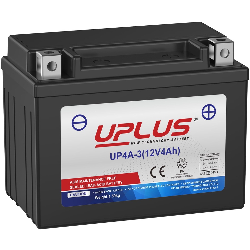 UPLUS Motorcycle Battery UP4A-3, 12V 4Ah Maintenance Free - SLA Agm Powersport Batteries