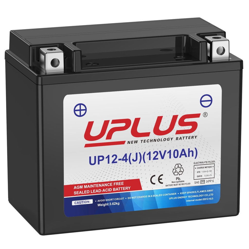 UPLUS Motorcycle Battery UP12-4 (J) replace for-TX12, 12V 10Ah180A CCA, Agm Maintenance Free