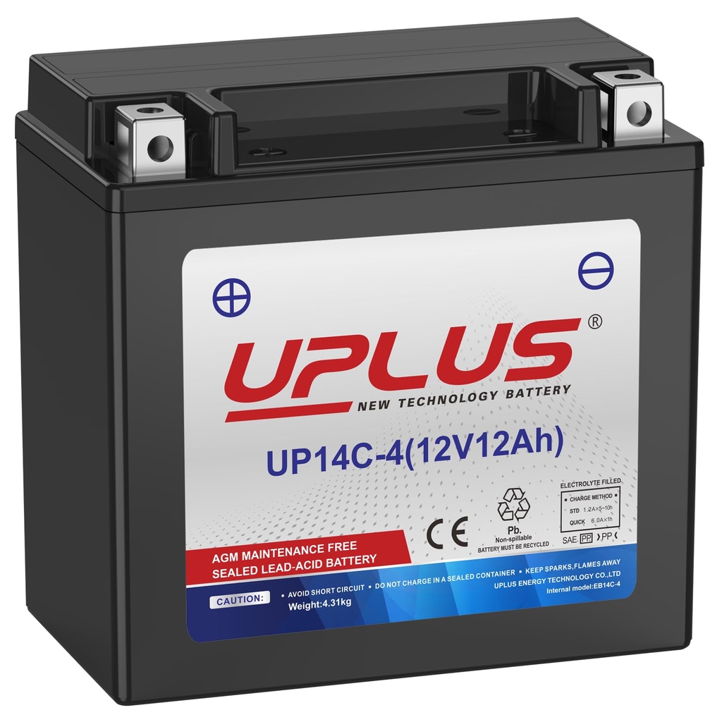 UPLUS ATV Battery UP14C-4 12V 12Ah 200A(EN), replace for-TX14 Scooter Snowmobile UTV Motorcycle