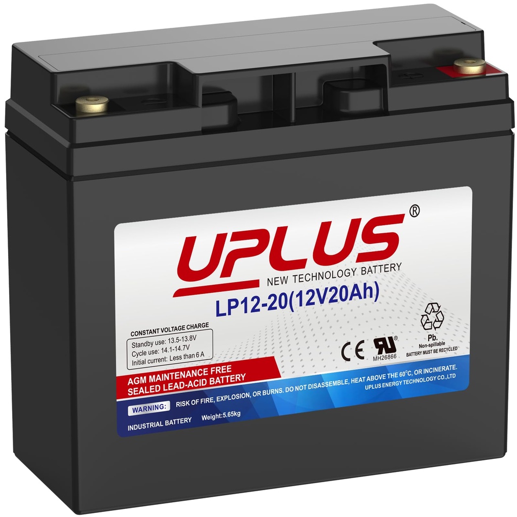 UPLUS 12V 20Ah LP12-20 Rechargeable Sealed Lead Acid Battery, Deep Cycle AGM-SLA Batteries