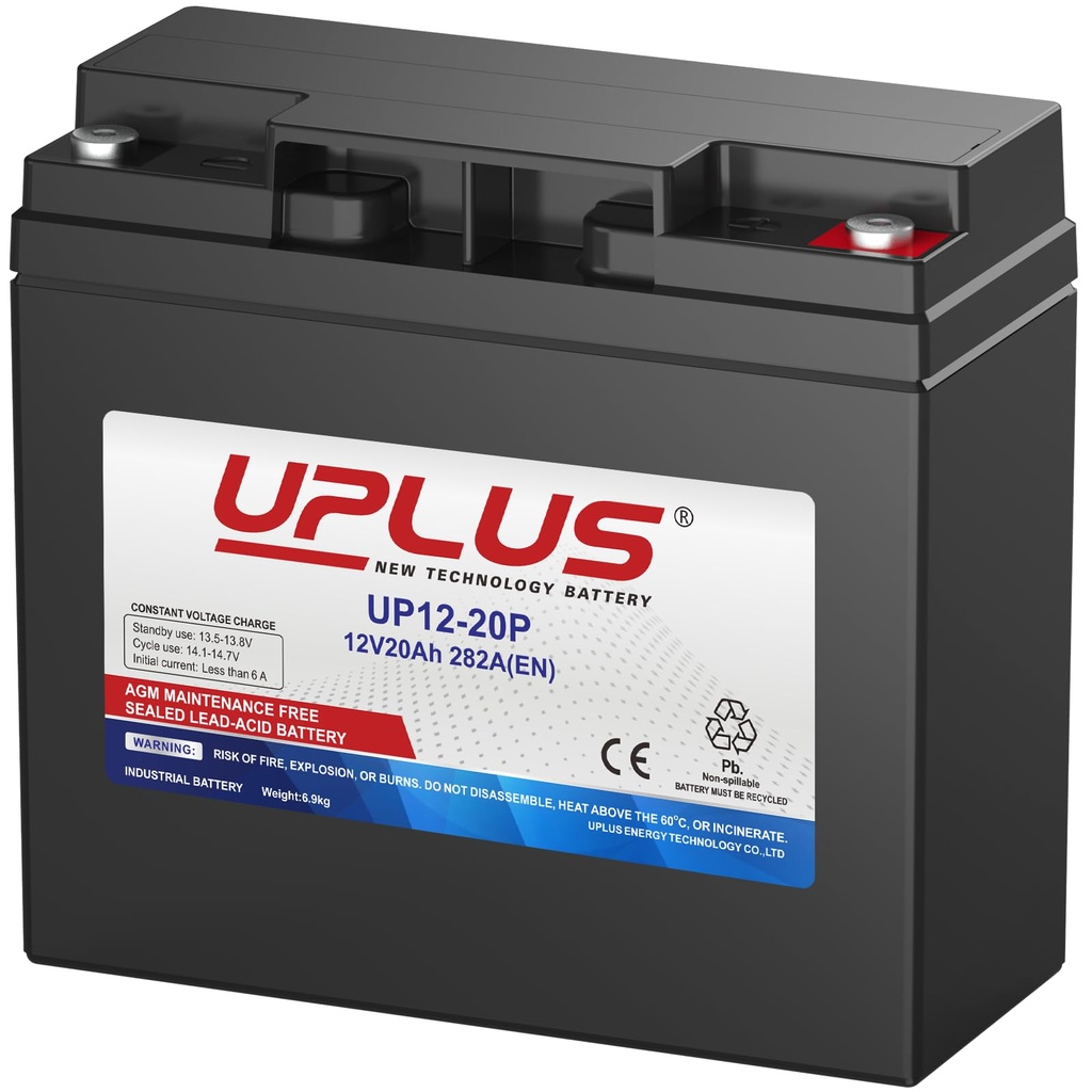 UPLUS UP12-20P Advanced Starter Battery for Lawnmower, Quad Bikes,12V 20Ah 282A(EN) CCA