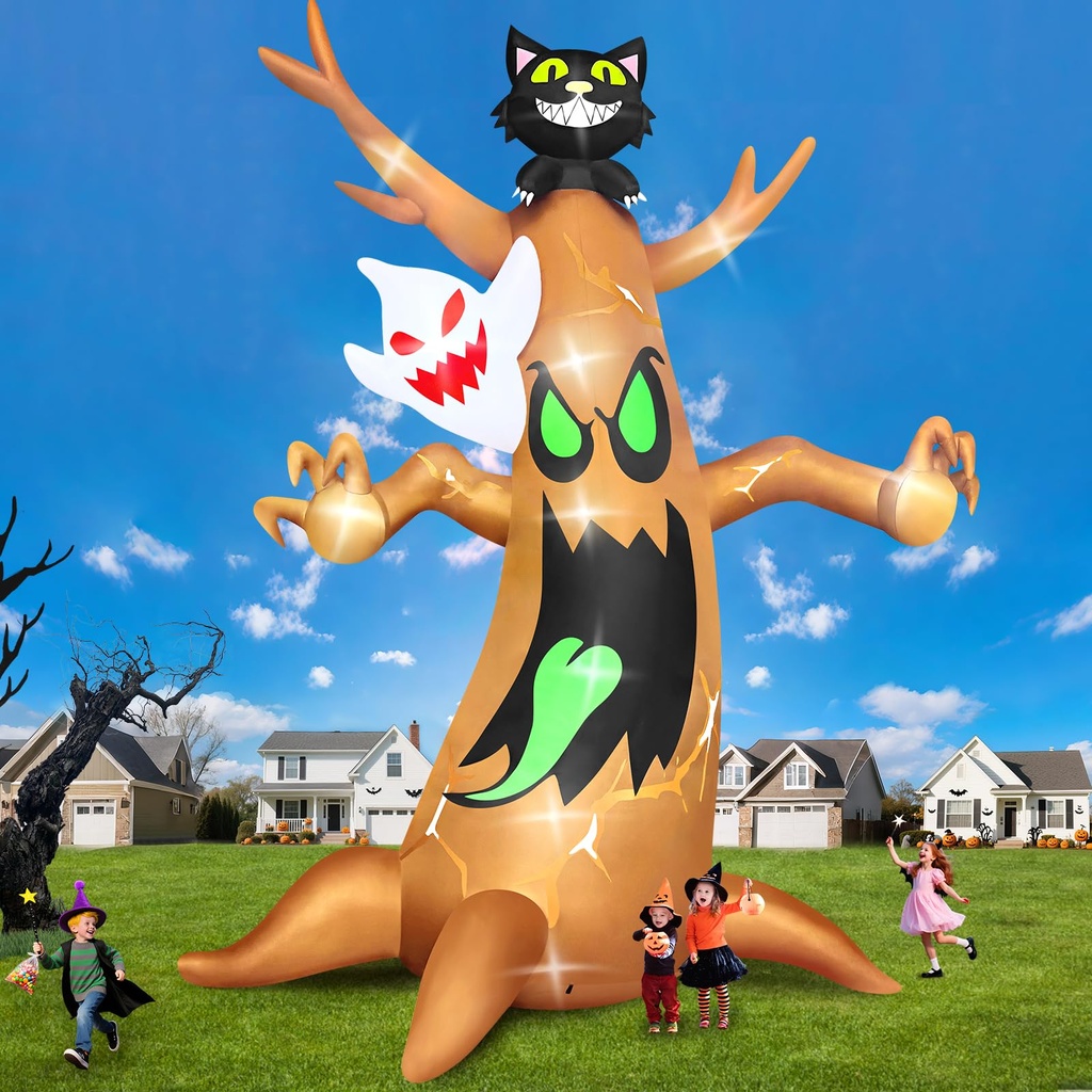 20FT Halloween Inflatable Tree, Kalolary Large Halloween Inflatable Ghost Tree Blow up Outdoor