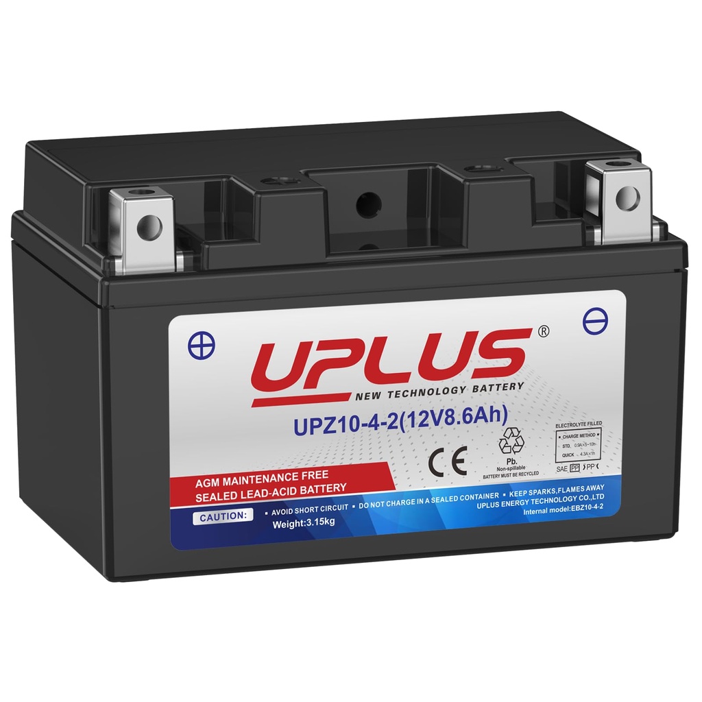 UPLUS ATV Battery UPZ-10-4-2 12V 8.6Ah, replace for-TZ10S, Scooter Snowmobile UTV Motorcycle