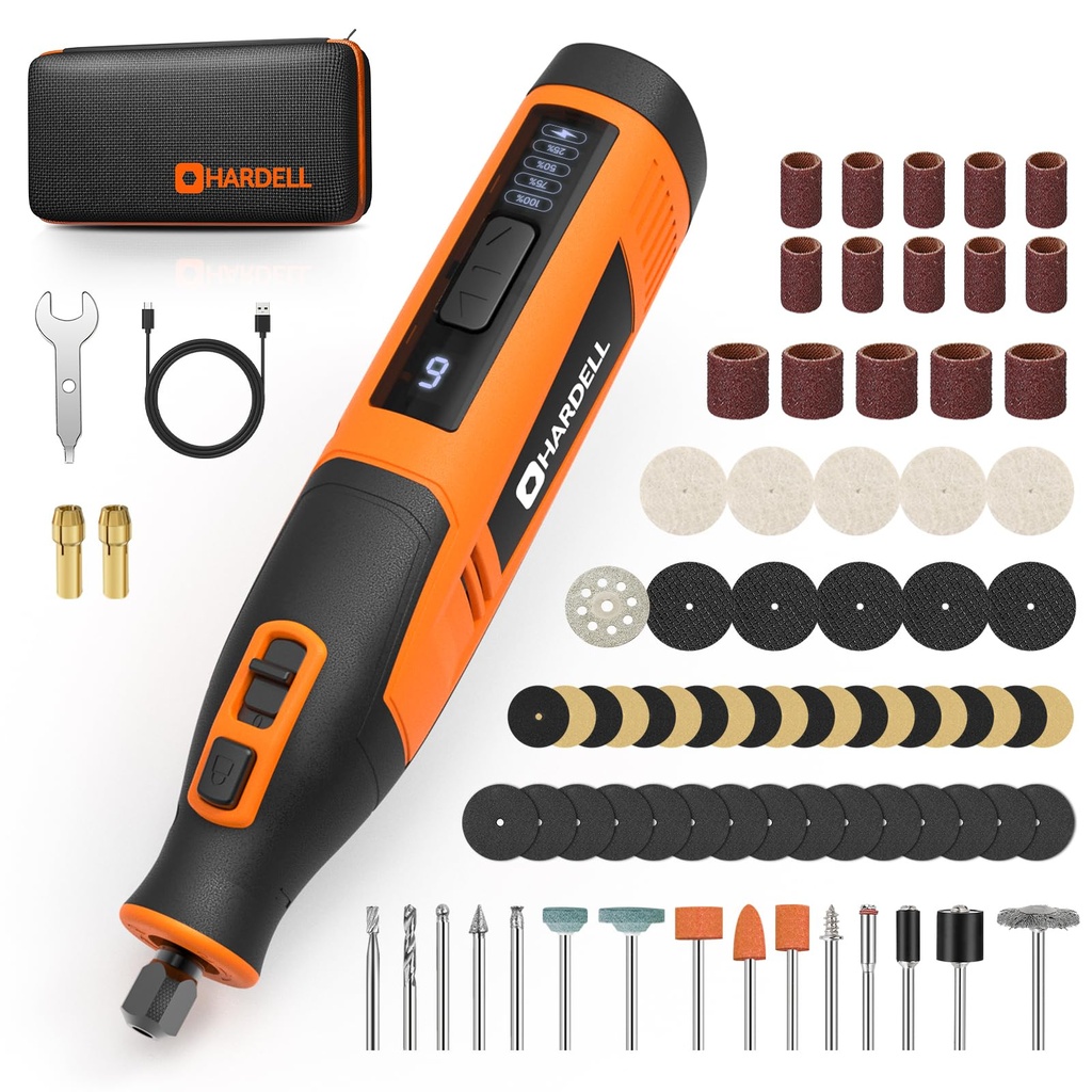 HARDELL Cordless Rotary Tool, 4000mAh Long-Lasting Battery, 6 Variable Speeds 8000-28000RPM,