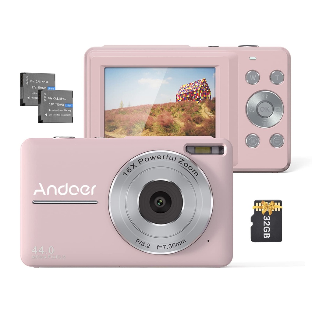 Andor Digital Camera, 32GB Memory Card, 1080P Portable, 44MP, 2.45-inch IPS Dis