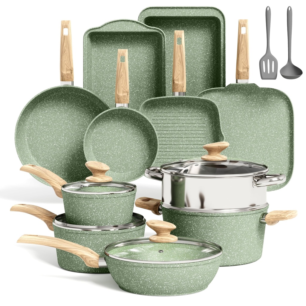 Kitchen Academy 17 Pcs Pots and Pans Set Non Stick, Induction Kitchen Cookware Set