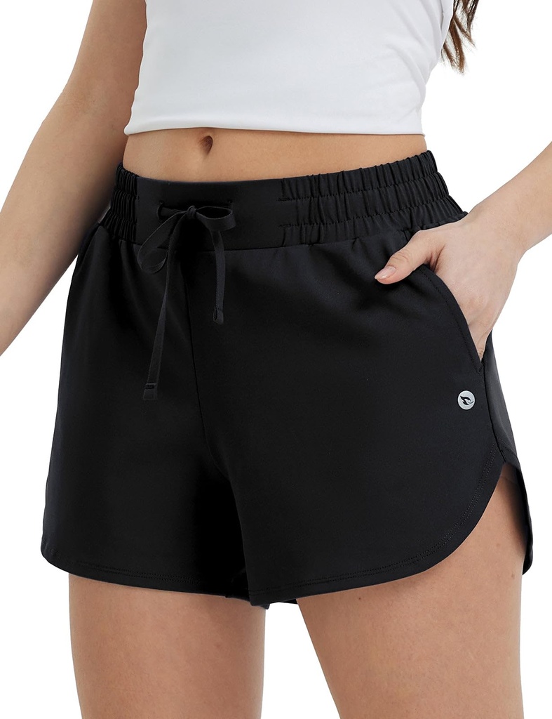 baleaf Women's High Waisted Gym Shorts with Drawstring Big Pockets Soft SIZE L