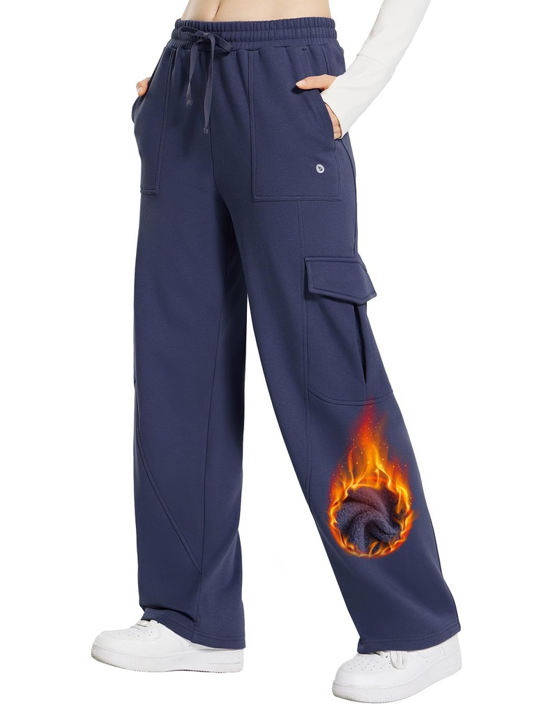 baleaf Women Cargo Trousers Fleece Lined Sweatpants with Pockets Straight High Waisted SIZE XL