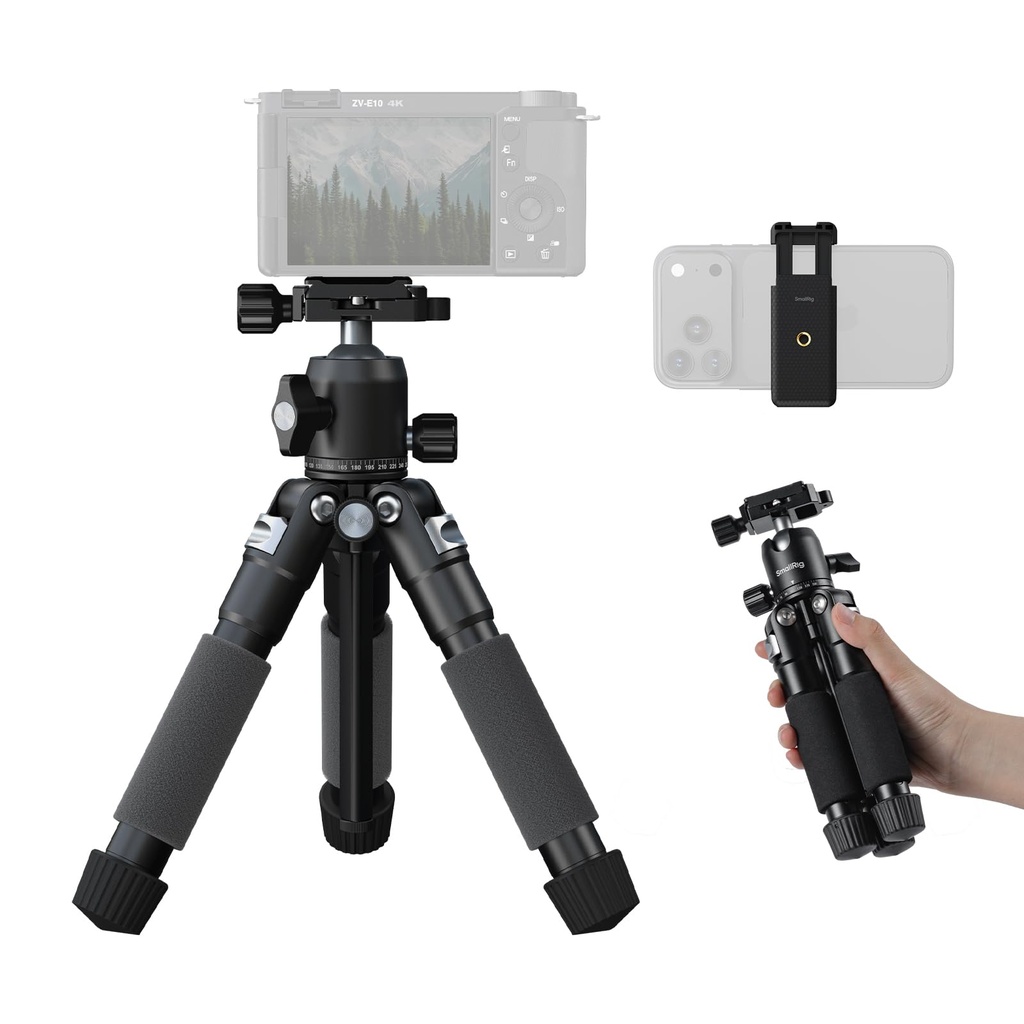 SMALLRIG VT-20Pro 21.2"/ 53.8cm Mini Tripod for Camera and Phone, Aluminum Alloy Small Desk