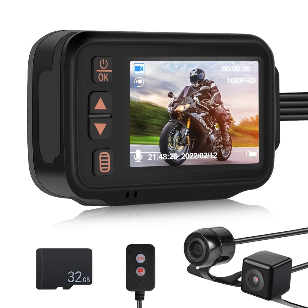 CAMECHO Motorcycle Camera Front and Rear IP65 Waterproof Motorbike Camera Dual Lens Motorbi
