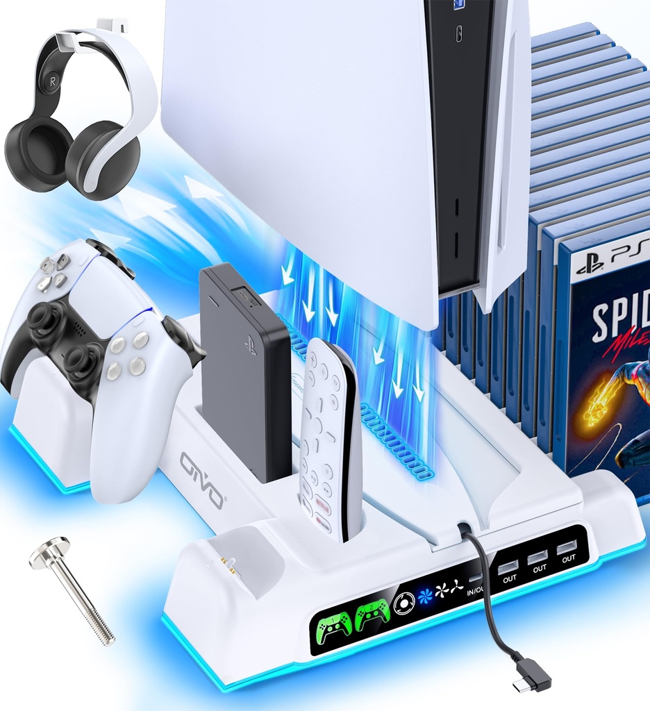OIVO PS5/Slim/Pro Stand and Cooling Station with LED Controller Charging Station for PlaySta
