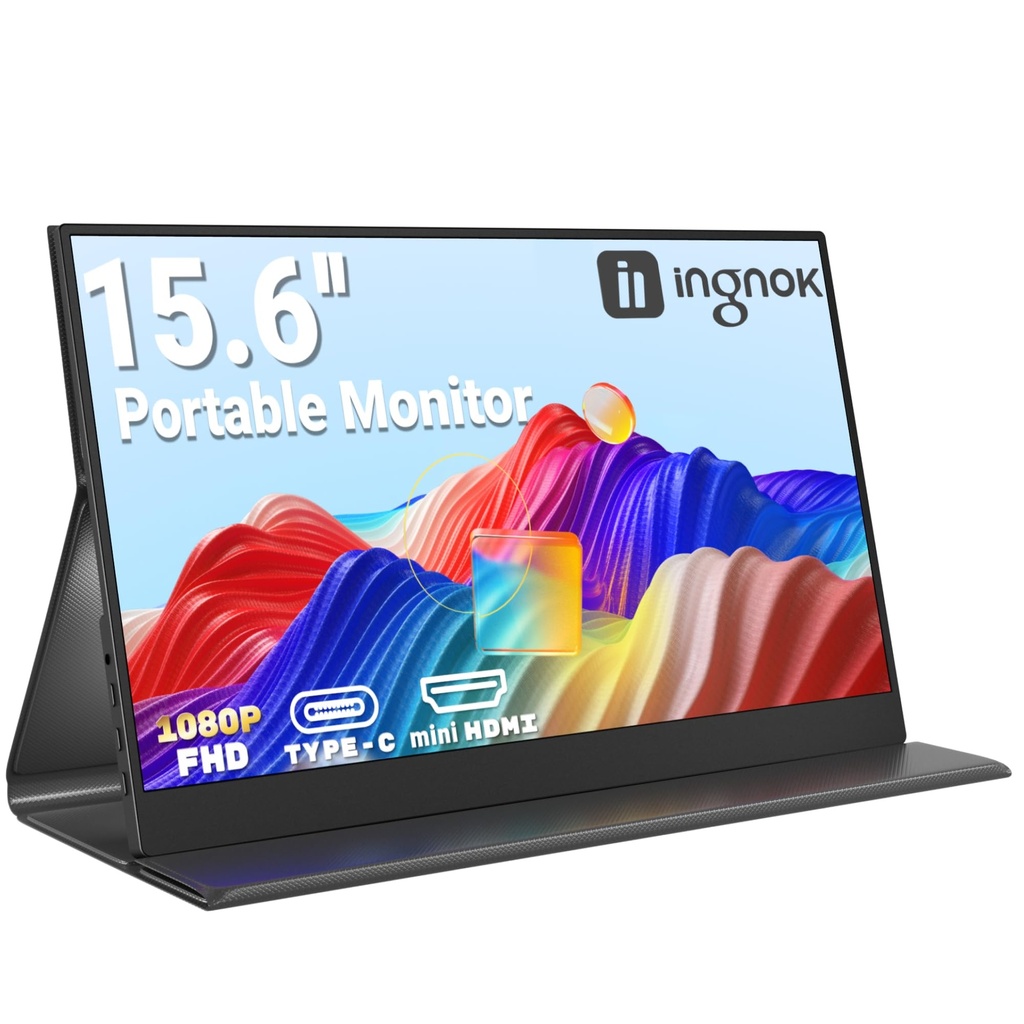 Ingnok Portable Monitor 15.6" FHD 1080P IPS Portable Screen with Magnetic Smart Cover