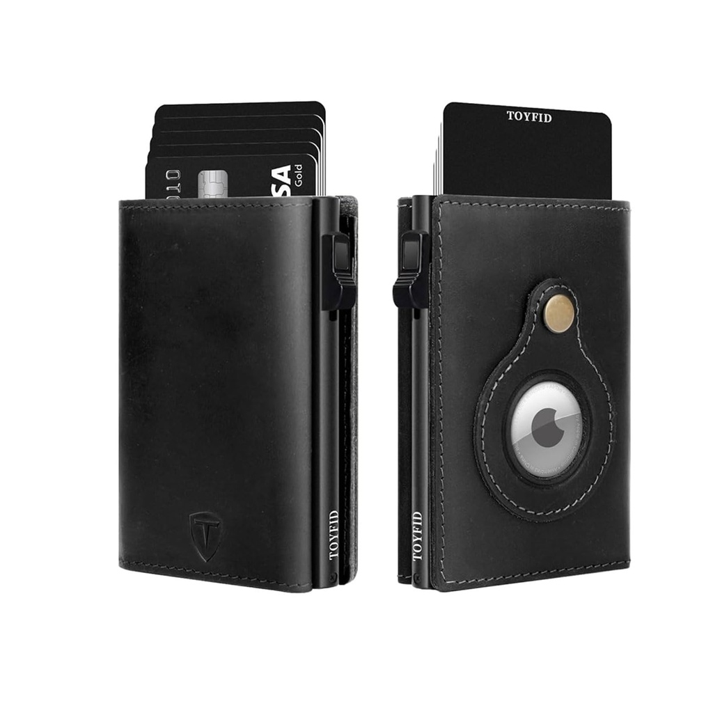 TOYFID Leather Wallet for Men, RFID Blocking Pop up Card Holder with Slide Ejector Button,