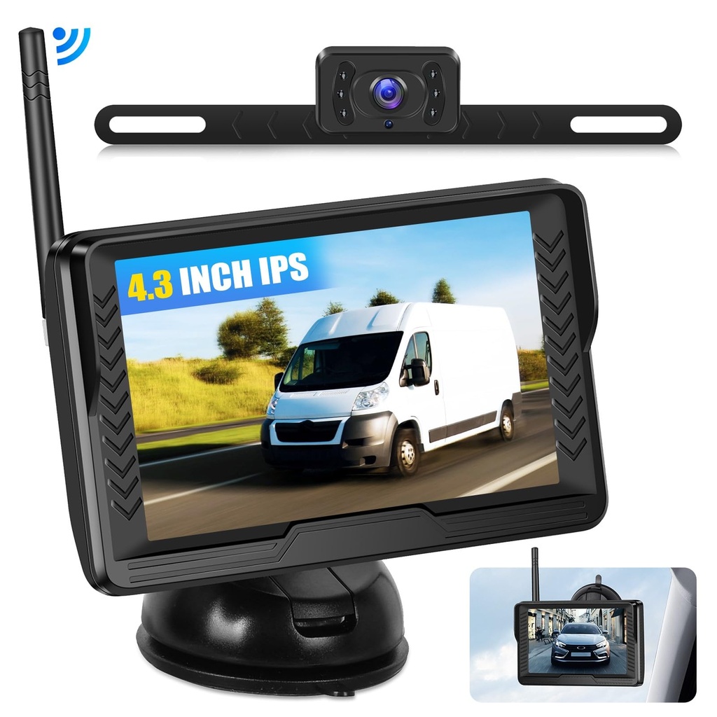 CAMECHO Wireless Reversing Camera Kit 4.3" IPS Reverse Camera Monitor AHD IP69 Waterproof N