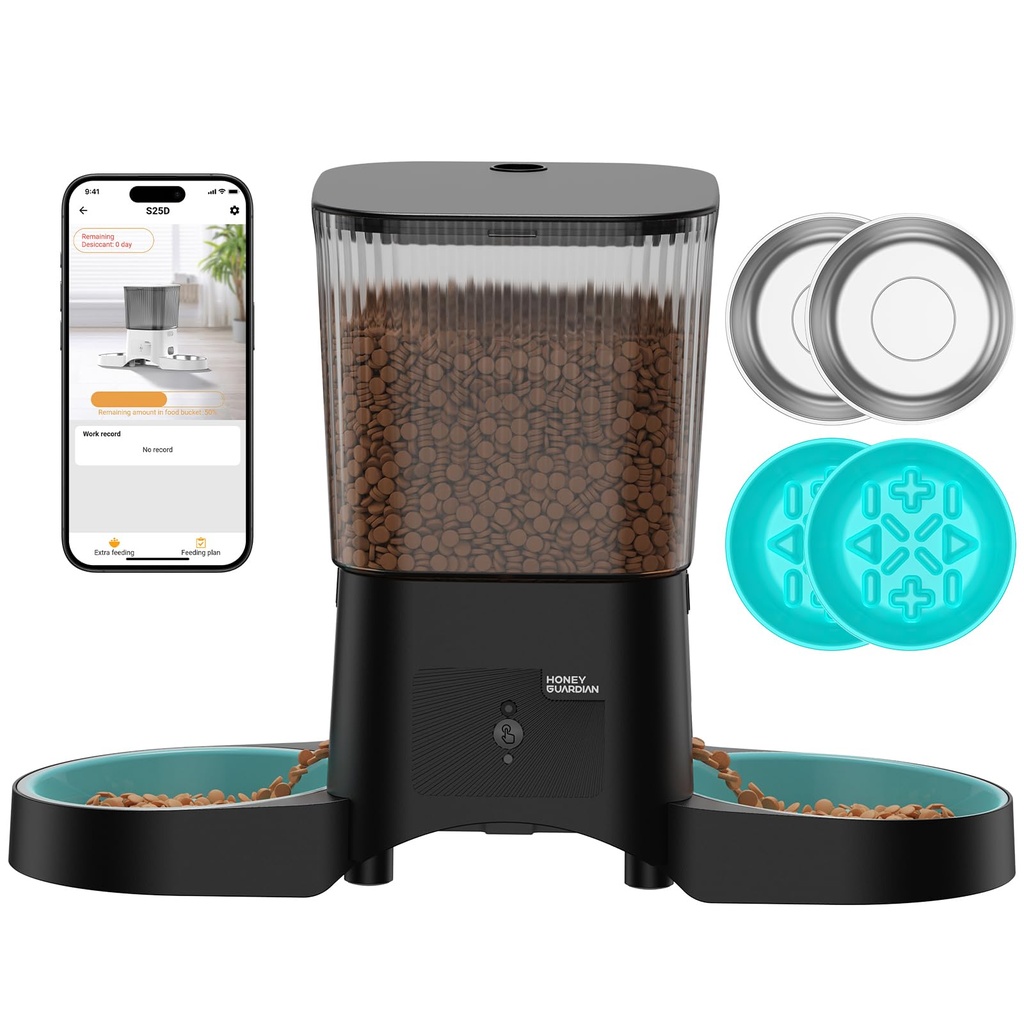 HoneyGuaridan Automatic Cat Feeder with 2.4G/5G WiFi,3.5L Cat Food Dispenser with APP Control