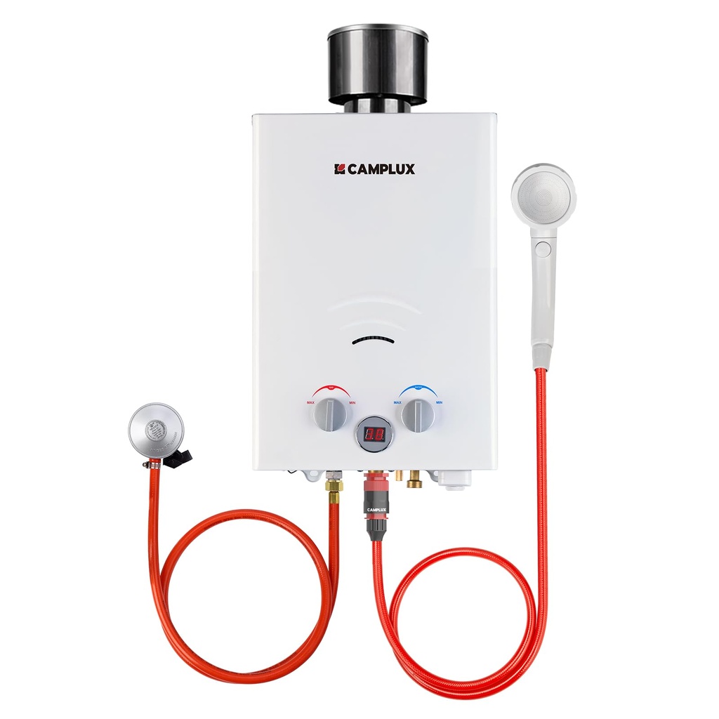 CAMPLUX BW158C Tankless Gas Water Heater with Rain Cap, 6L Outdoor Instant Gas Shower