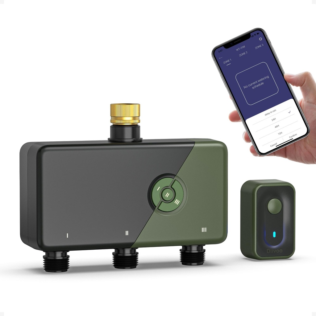 Diivoo 3 Zone Smart WiFi Water Timer, Brass Inlet WiFi Sprinkler Timer Compatible with Alex